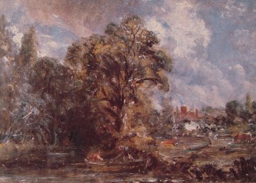 Escena en un río Paisaje romántico John Constable Pinturas al óleo